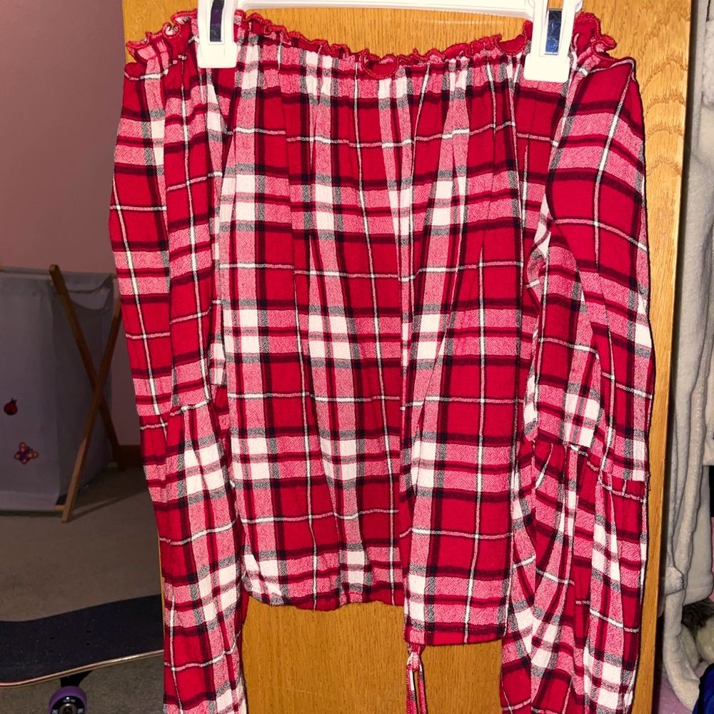 Hollister Red Off the Shoulder Cropped Top